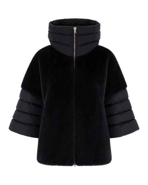 Herno Black Down Jacket With Faux Fur Sleeves Polyester