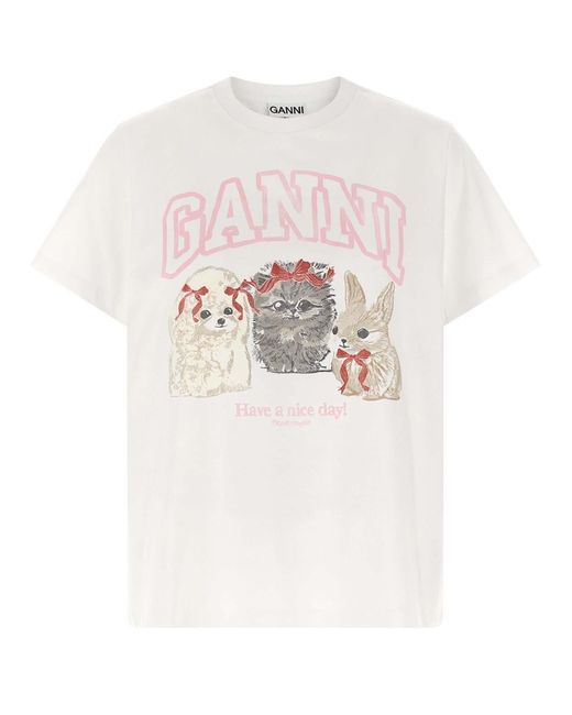 Ganni White Printed T-Shirt
