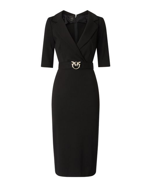 Pinko Black Fitted Midi Dress With V-Neckline And Logo Belt