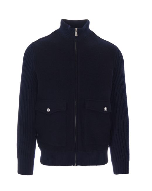 Eleventy Blue Wool Full-Zip Jacket With High Collar And Flap Pockets for men