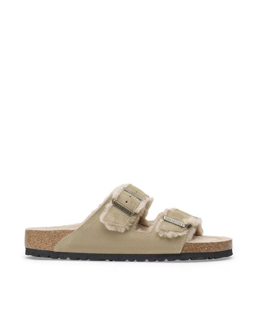 Birkenstock White Open-Toe Slide Sandals With Suede Leather Straps