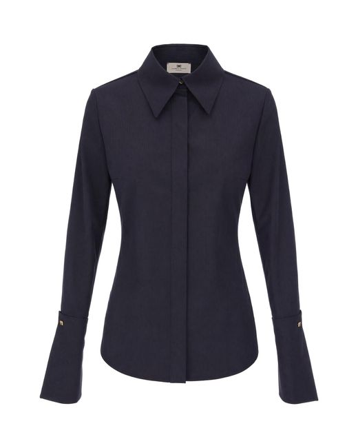 Elisabetta Franchi Blue Camicia Lettering Nera
