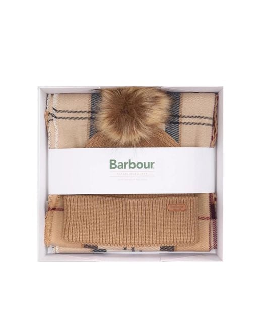Barbour White Gift Set Dover Beanie Hailes Hessian Tartan
