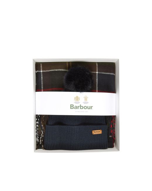 Barbour Black Gift Set Berretto E Sciarpa Fantasia Tartan