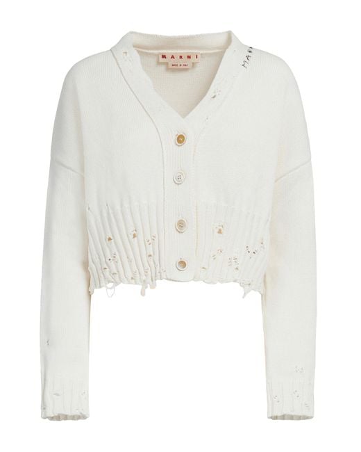 Marni White Destroyed Cardigan