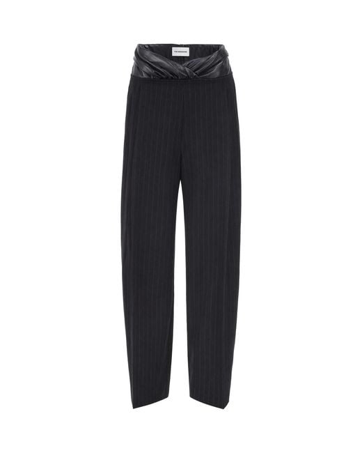 ANDAMANE Blue Pantalone Gessato Fascia Pelle