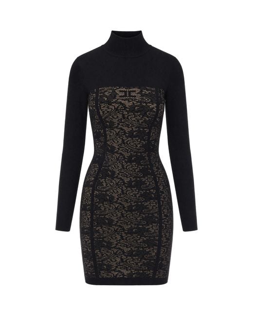 Elisabetta Franchi Black Abito Maglia Pizzo Nero