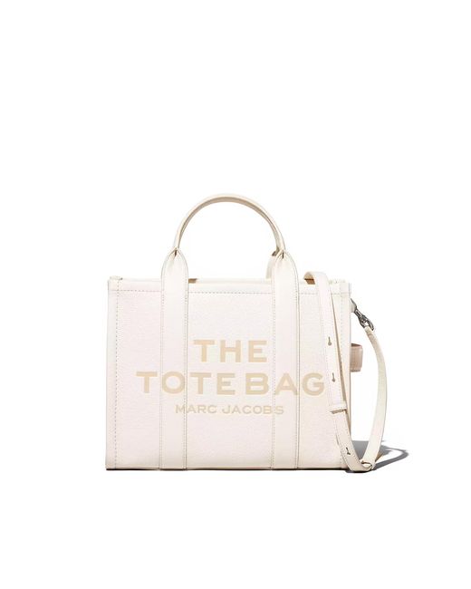 Marc Jacobs White The Leather Medium Tote Bag Cotton