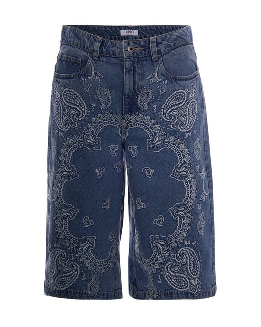 Liu Jo Blue Bermuda Denim Ricamo