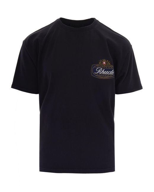 Rhude Black Washed Vintage Safari Crest Cotton T-Shirt for men