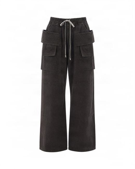 Rick Owens Black Pantalone Creatch Wide Cargo Drawstring Dark Dust for men