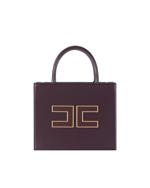 Borsa Tote Piccola Con Logo Bordeaux di Elisabetta Franchi in Purple