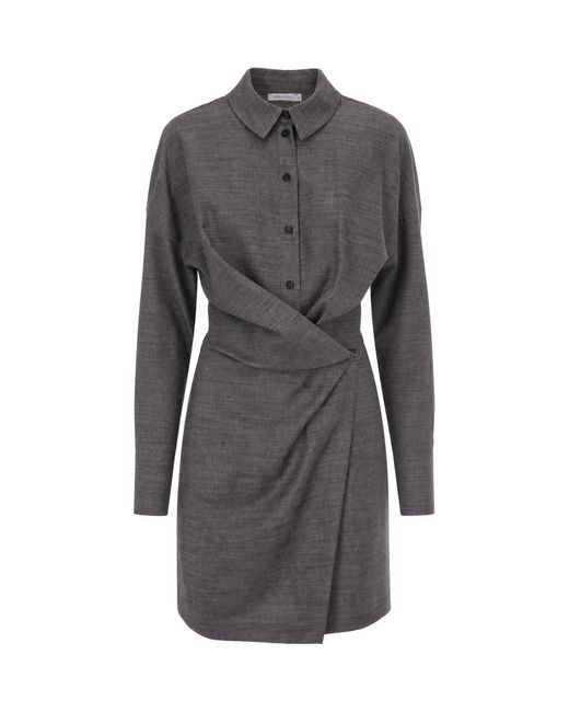Patrizia Pepe Gray Abito Chemisier Drappeggiato Grigio