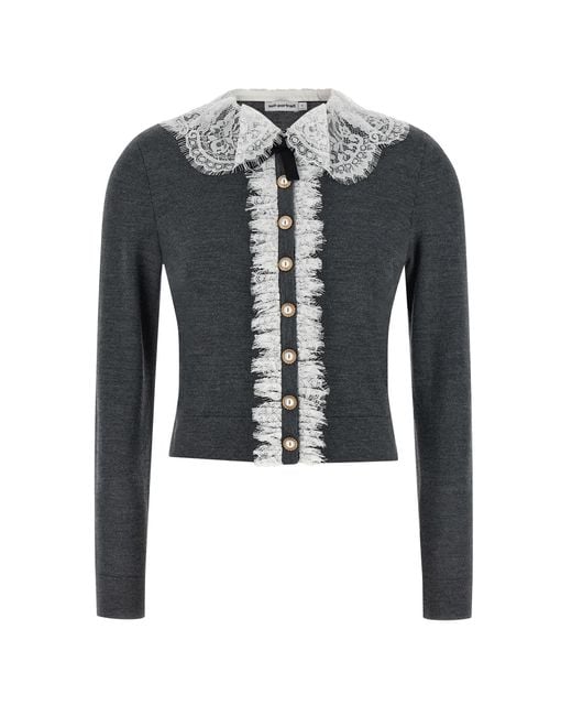 Self-Portrait Blue Lace Collar Wool Cardigan