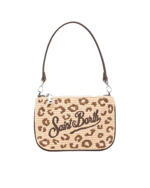 Mc2 Saint Barth White Pochette Parisienne Mini Straw Leopard