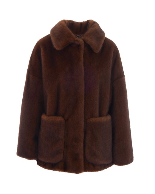 Herno Brown Bomber Jacket Soft Faux Fur