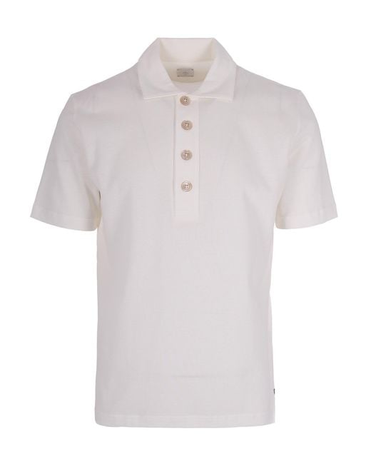 Eleventy White Half Sleeve Polo for men