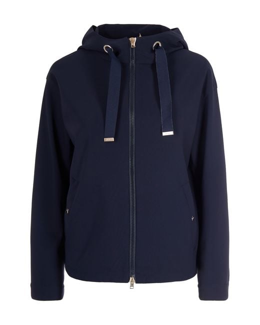 Herno Blue Short Waterproof Neoprene Jacket With Adjustable Hem