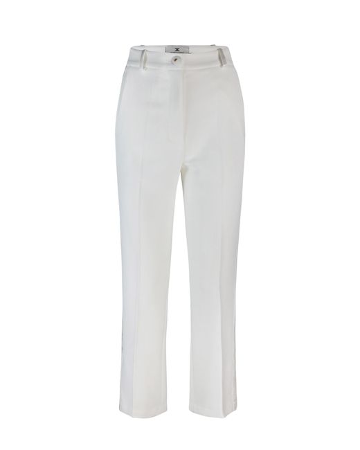 Elisabetta Franchi White Smoking Crêpe Trousers With Satin Bands