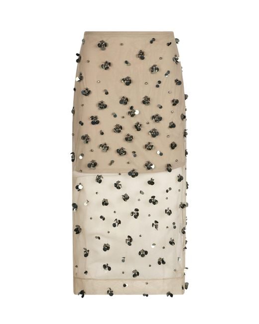 Liu Jo Natural Skirt Tulle Midi Floral Embroidery