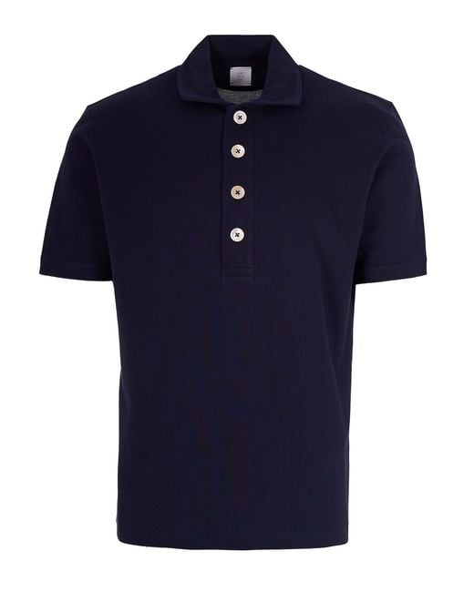 Eleventy Blue Half Sleeve Polo for men
