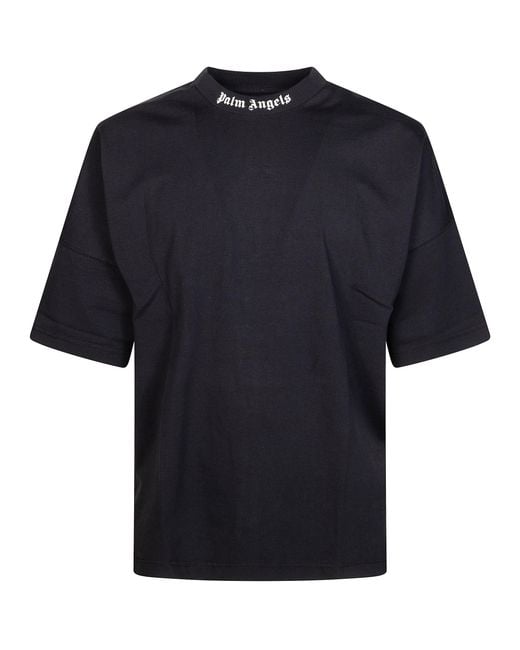 Palm Angels Blue Oversized T-Shirt With Bold Logo Prints for men
