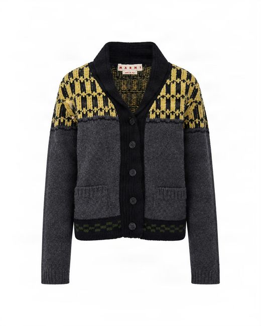 Marni Black Cardigan Intarsio Graphite