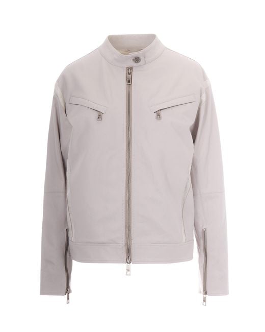 Patrizia Pepe Gray Leather Moto Jacket With Zip Front