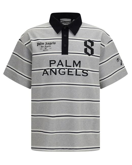 Palm Angels Gray Horizontal Stripe Polo Shirt With Button Placket for men