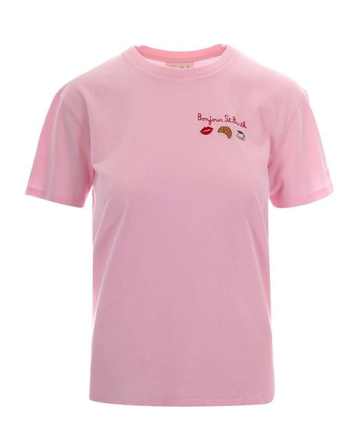 Mc2 Saint Barth Pink Embroidered Crew Neck T-Shirt
