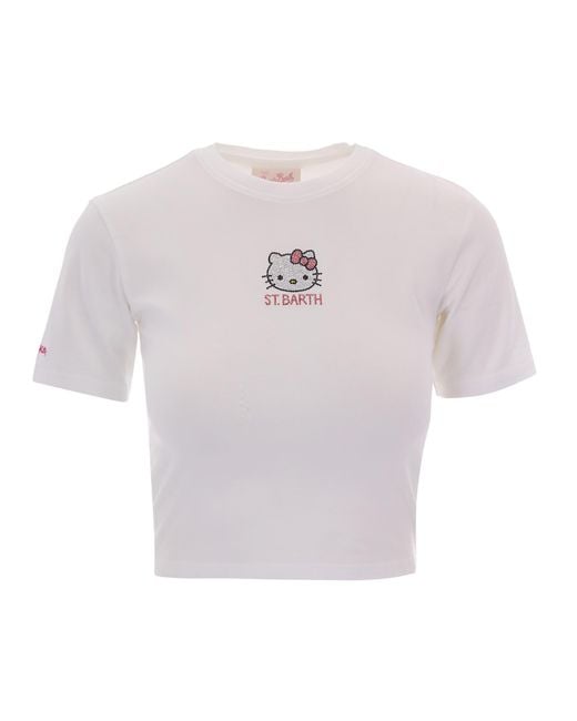 Mc2 Saint Barth White Short-Sleeved Fitted T-Shirt With Rhinestone Details