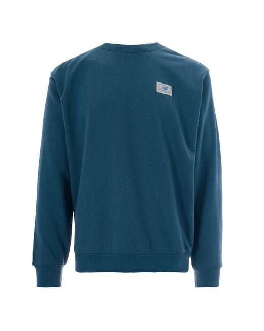 New Balance Blue Felpa Woven Label Crew Big for men