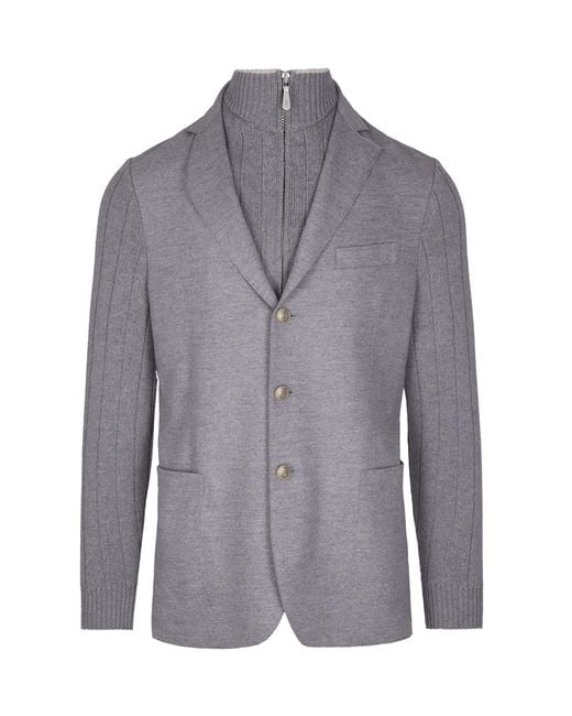 Eleventy Gray Single-Breasted Wool Jacket With Ribbed Detailing for men