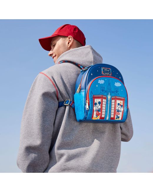 Disney Loungefly Mickey And Minnie London City Backpack in Blue