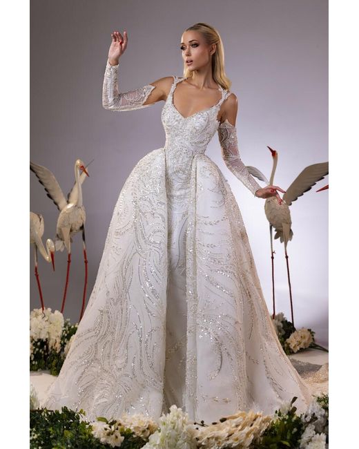 Joe Yazigi Haute Couture Multicolor Embellished Gown With Removable Sleeves