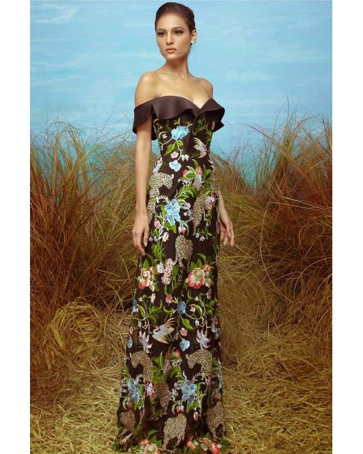Mark Bumgarner Blue Silk Gazar Embroidered Tulle Gown