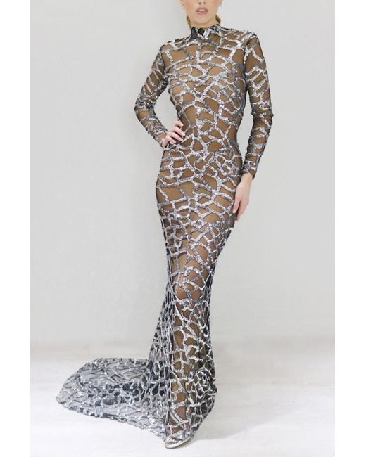 Marc Bouwer Gray Afiya Gown