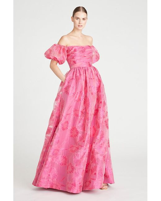 ML Monique Lhuillier Pink Off The Shoulder Long Dress