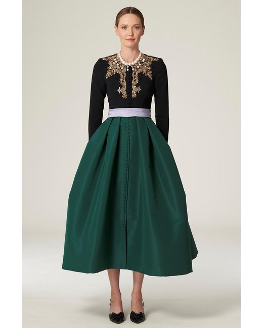 Carolina Herrera Embellished Long Sleeve Midi Dress in Green | Lyst