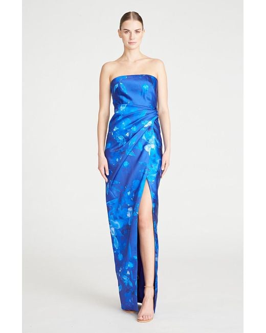 ML Monique Lhuillier Blue Strapless Mikado Long Dress