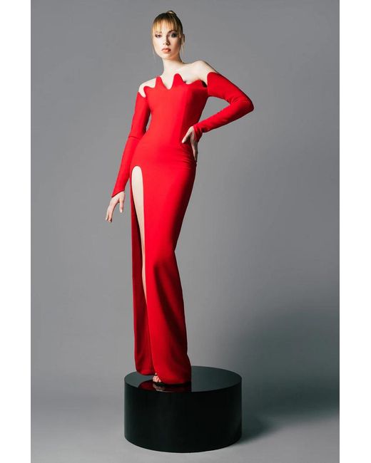 Jean Louis Sabaji Crepe Gown With Structured Neckline