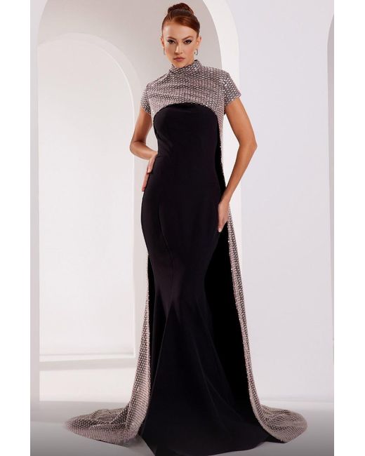 Mnm Couture Black Short Sleeve Sweeping Sequin Gown