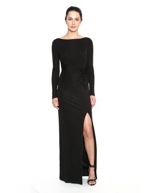 Marchesa notte Long Sleeve Matte Jersey Evening Gown in Black Lyst
