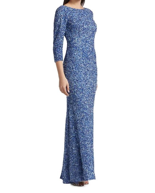 THEIA Purple 3/4 Sleeve Sequin Gowngown