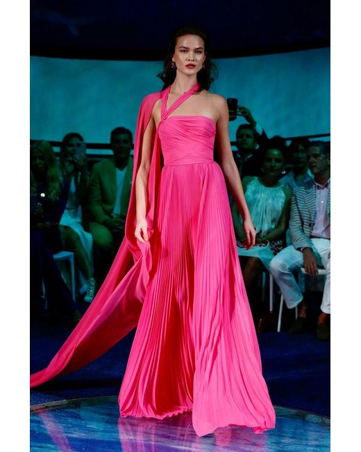 Naeem Khan Pink Asymmetrical Chiffon-halter Gown