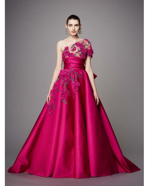 Notte by Marchesa Pink Marchesa Couture One Shoulder Duchess Satin Ball Gown