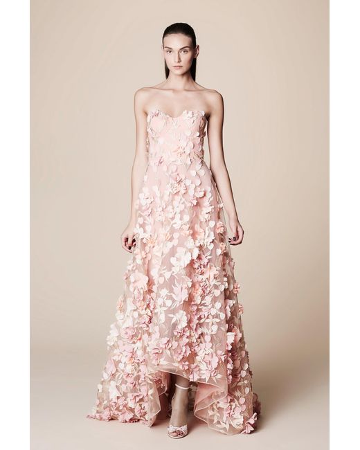 Marchesa notte Pink Strapless High-low 3d Petal Gown