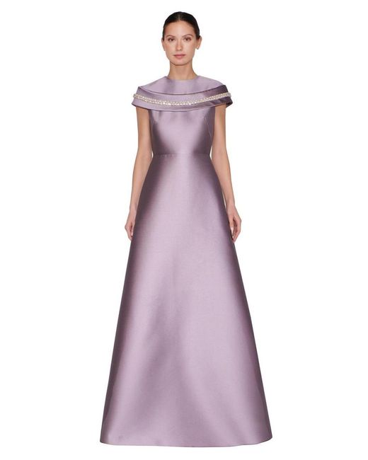 Reem Acra Purple Draped Shoulder Caftan Gown