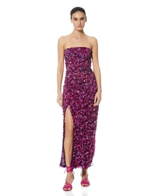 THEIA Purple Reese Strapless Petal Dress