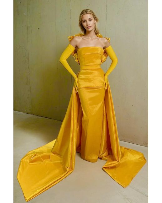 Marc Bouwer Yellow Strapless Emma Evening Gown